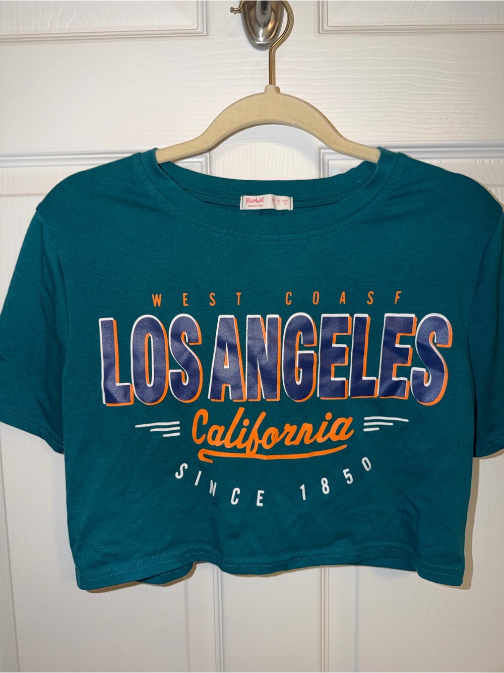 Teal ROMWE Los Angeles California Graphic Crop Top ☀️😎
